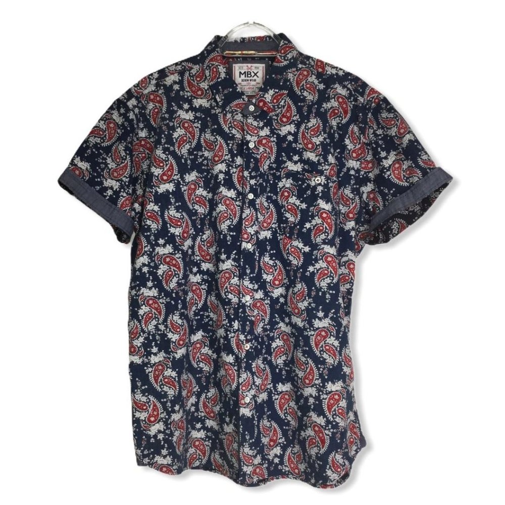 MBX Mens Blue XL Denim Wear Paisley Shirt